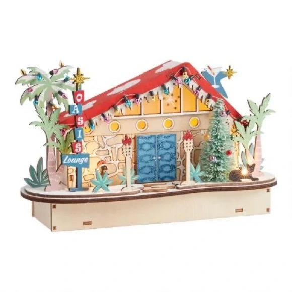 NEW NWT World Market Midcentury House LED Light Up Christmas Oasis Cat Lounge - Picture 3 of 10